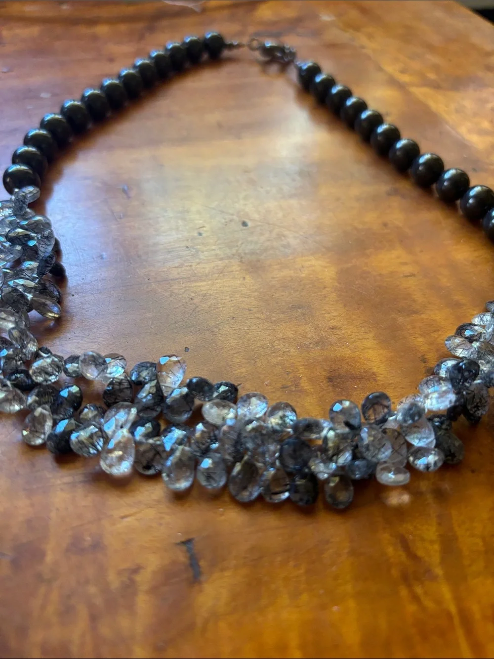Hematite & Rutilated Quartz Statement Necklace - Picture 2 of 3
